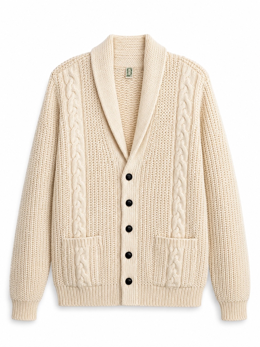 Vintage Gaeltarra Irish Wool Shawl Collar Cable Knit Cardigan Sweater 44 L XL
